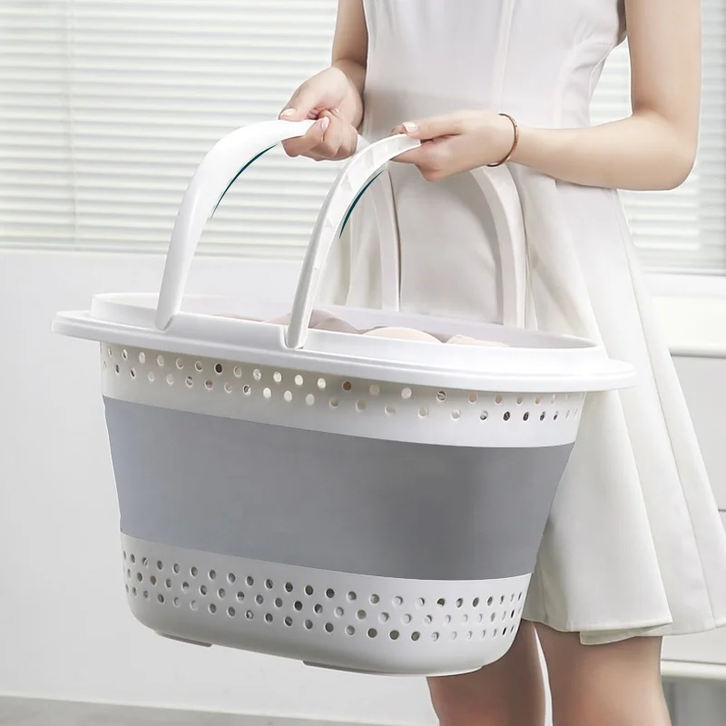Large Collapsible Plastic Home Clothes Basket Foldable Laundry Basket Space Saving Folding up Storage Container Organizer