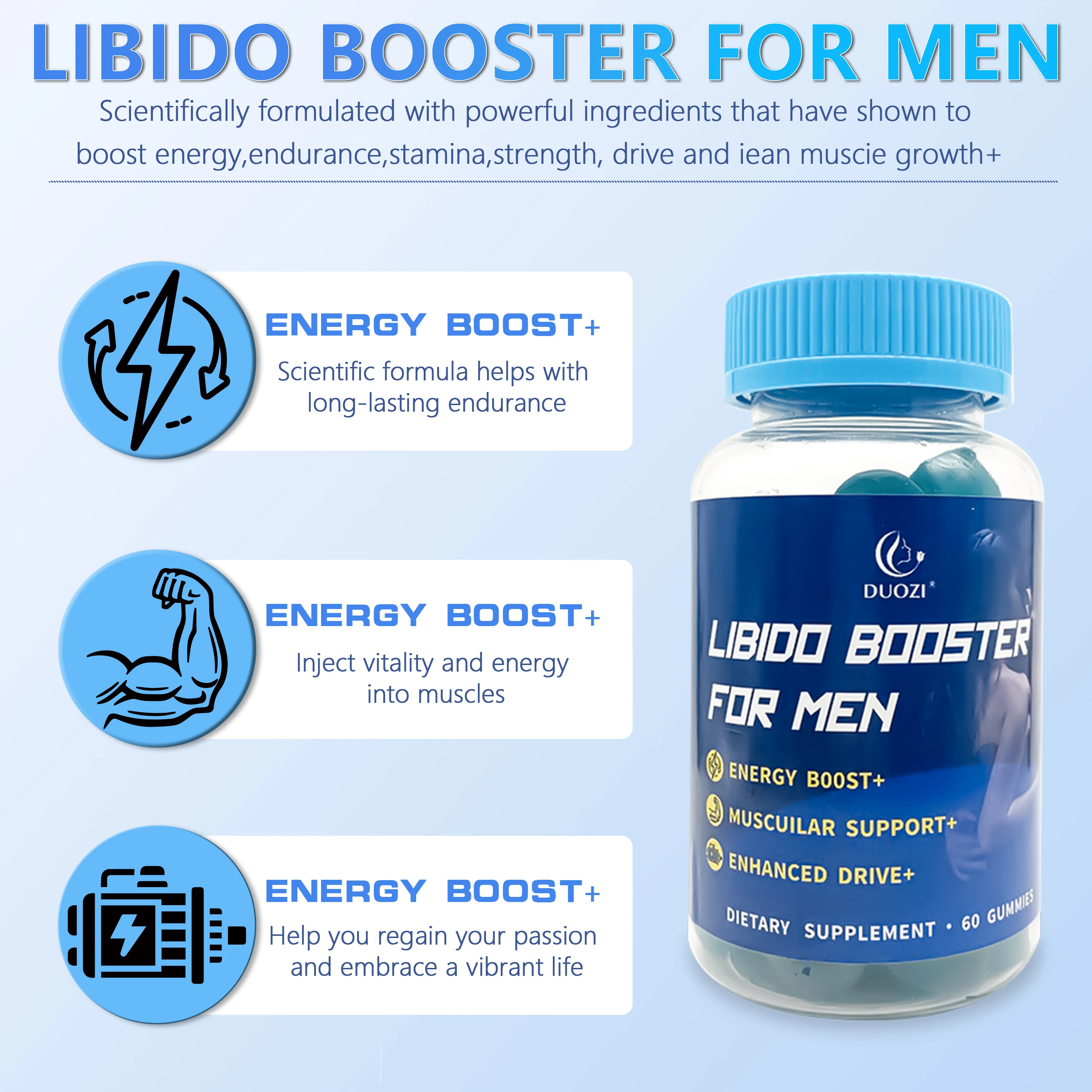High Quality Men's Libido Booster Energy and Muscular Support Gummy Candy for Men
