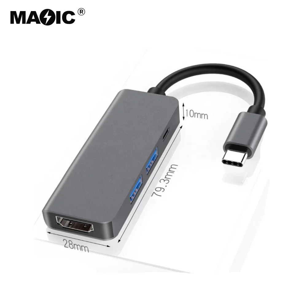 4k Video Output 4 in 1 Type C Hub Hdmi Usb 3.0 PD Charger Multifunction Adapter Usb C Hub Laptop Docking Station