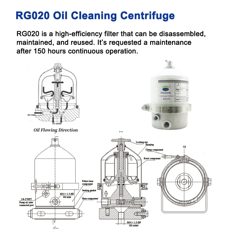 RG020 New Car Vehicle Diesel Engine Bypass Filter Centrifugal Oil Cleaner with Included Seal