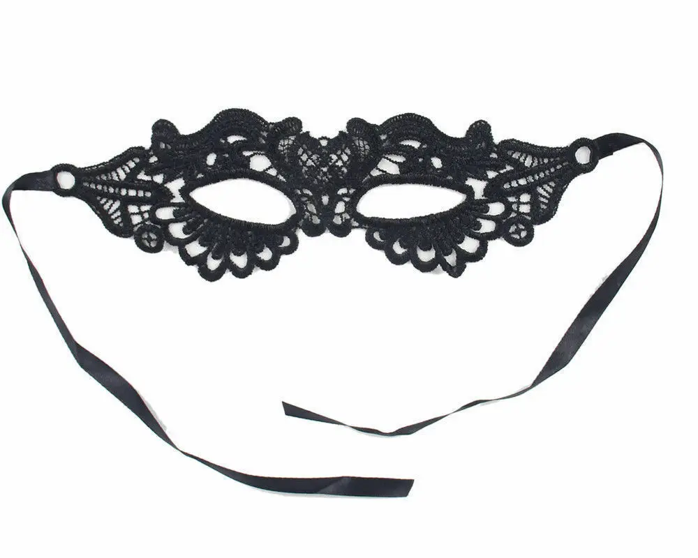 New Ladies BLACK LACE Masquerade Eye Mask Gothic Fancy Dress Hen Party Halloween 