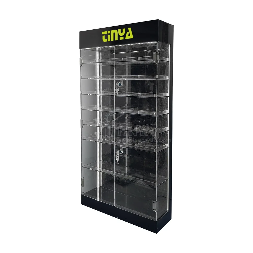 High Quality Smoke Shop Display Showcase With Led Light Lockable Glass Cabinet Display Cases for Smoke Shop