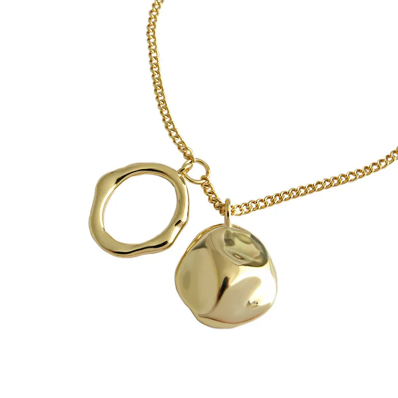 925 Sterling Silver Irregular Circle Pendant Necklace Long Sweater Chain Elegant Women Friendship Jewelry
