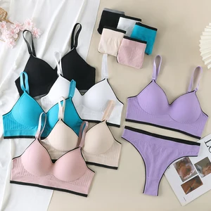 G-string Suit Ladies Bra Set Women's Thongs Suit Large-size Underwear Set With Adjustable Back Button Contrast Color