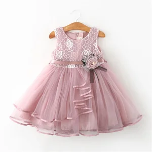 Summer Sweet Style Girls' Princess Tutu Skirt Lace O-Neck Collar Soft Gauze Dresses for Girls