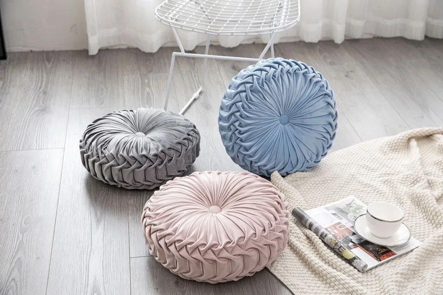 Handmade Ruffle Colorful  Large Pumpkin Round Foam Window Floor Seat Cushion