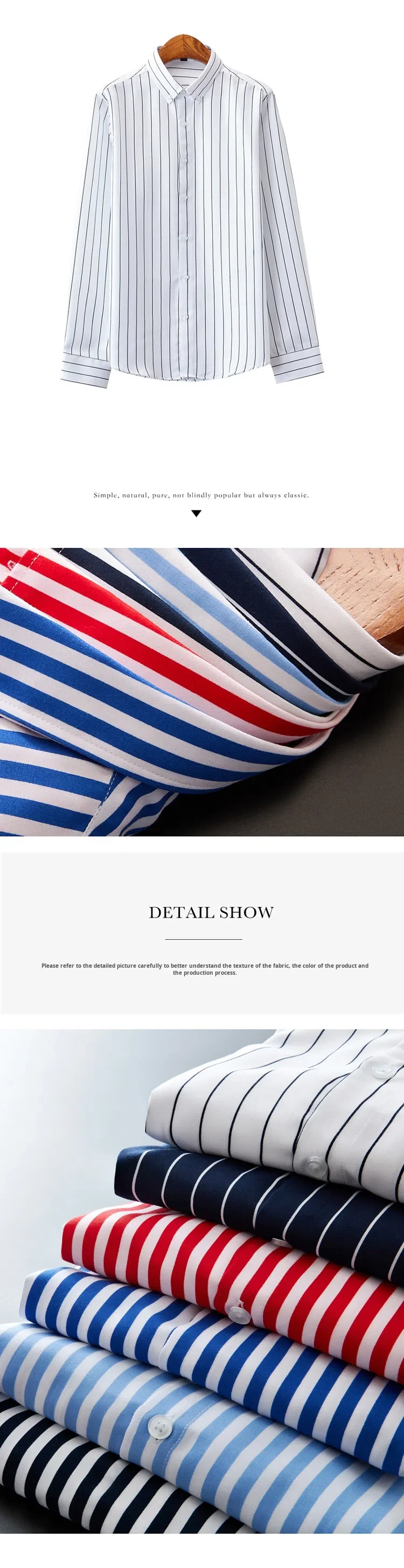 Men's Summer Japan Style Square Collar Striped Long Sleeve Polyester Casual Shirt Machine Washable Youth Fashion supplier