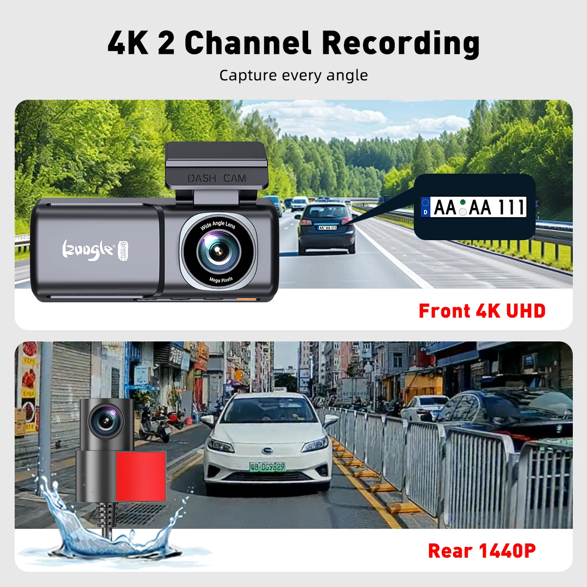 180 Degrees Wide Angle  App Control 4k Wifi Tracking System Video Recorder Dual Lens Black Car Camera Dash Cam With GPS