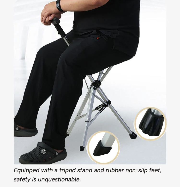 Portable Folding Walking Stick Seat, Lightweight Aluminum Crutch Chair, Outdoor Camping Seat Cane for Elderly Travel and Hiking