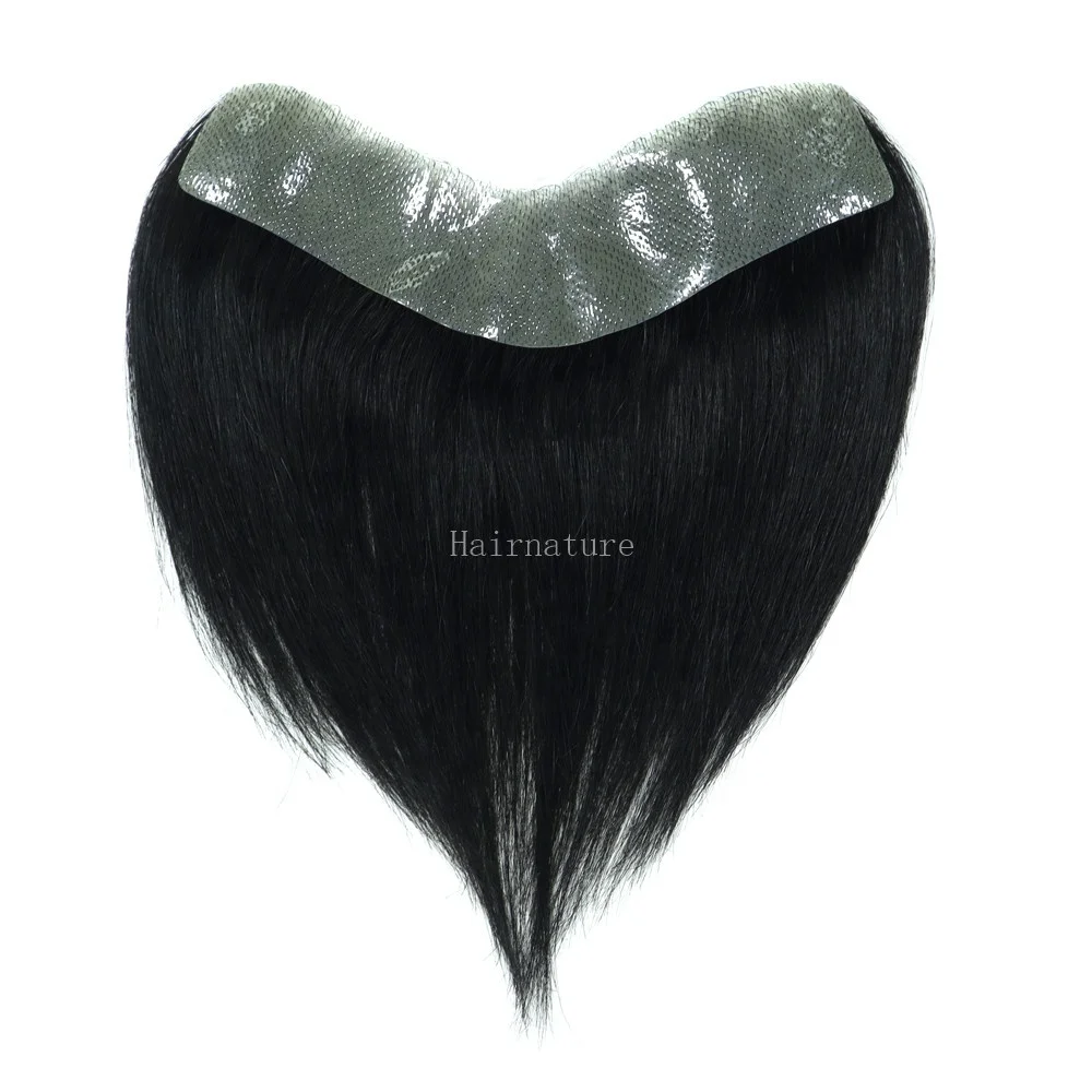 
 2.5cmx16cm, 4cm x18cm PU Thin Skin Forehead Men Toupee Human Hair Bangs Fringe for Men  