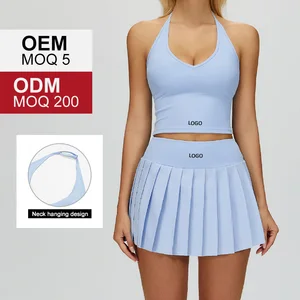 TZ4514  Women 2 Pieces Set Yoga Set Twisted-pleat Tight-fitting Sports Suit Deep V Neck  Sports Skirts Leggings Yoga Set