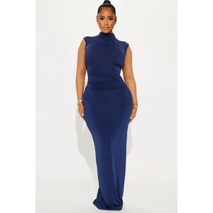 Evening Dress Manufacturer Solid Color Sexy Sleeveless Hanging Neck Backless Slim Fit Floor-Length Wool High Waist Dress