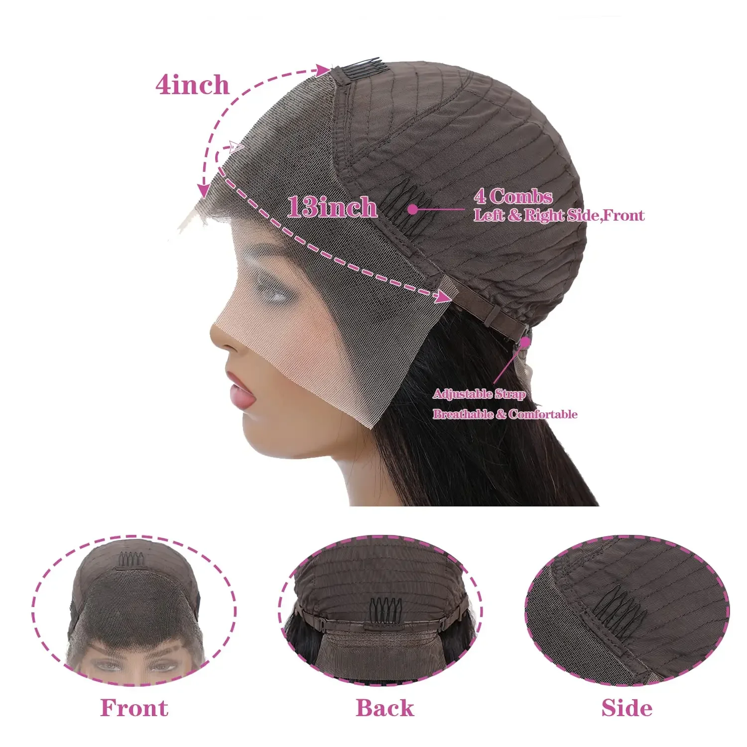 Raka peruker med spetsfront, äkta hår, HD, transparenta peruker med spetsfront för kvinnor, förplockade med babyhår_voghion.com