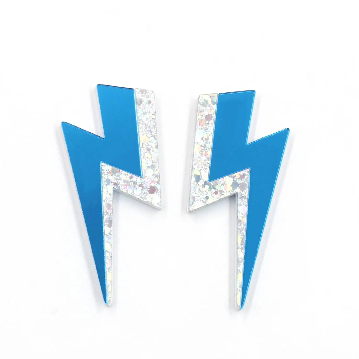 YCXER2519 Vintage Statement Jewelry Glitter Sparkly Red Blue Color Lightning Bolt Stud Earrings Stainless Steel Acrylic