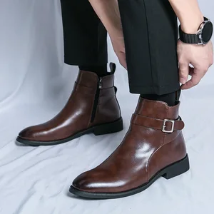 2026 Wholesale Men's Spring Fashion Chelsea Boots Oxford Leather Boots Monk Strap Pointed Toe Zipper Closure for Weddings