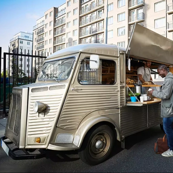 مقطورة عربة طعام خفيفة كهربائية ثلاثية العجلات، عربة إفطار متنقلة بحالة جديدة للاستخدام في المطاعم مصنوعة من مادة مقاومة للماء