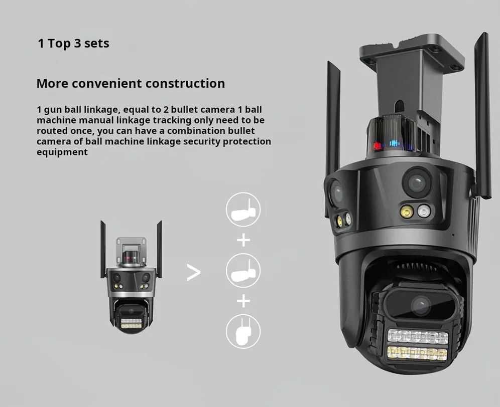 CCTV Wifi IP kamera dönüştürmek çift Lens HD 4MP PTZ rotasyon güvenlik su geçirmez H.265