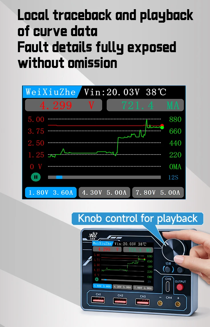 Weixiuzhe Ptv1 Power Supply Local Traceback & Playback of Curve Data Al-powered Current Data Analysis for Phone Repair Tool