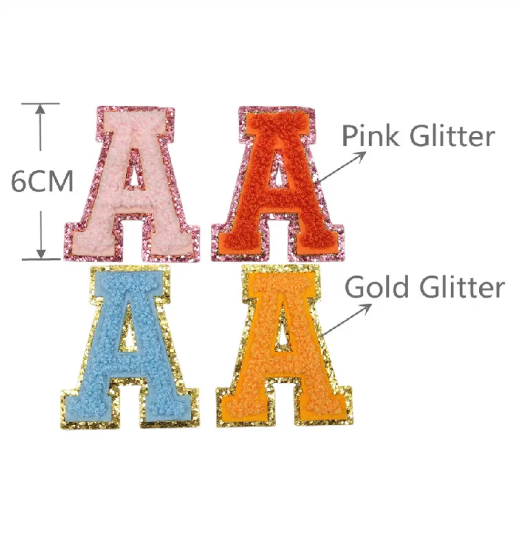 Wholesales Custom Pink Chenille Letter Patches Iron On 26 Pieces Embroidery Chenille Patches For