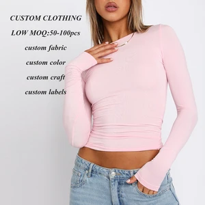 Factory OEM Wholesale Women Long Sleeve Slim T-Shirts Crew Neck Causal Solid Color Tops Basic Tees Streetwear Plain T Shirt