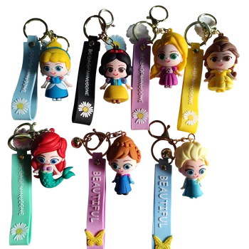 3D Cartoon Mermaid Princess Keychain PVC Belle Elissa Bag Key Chains Cute Promotion Gift