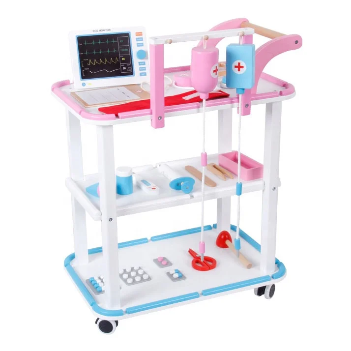 Детский деревянный семейный медицинский автомобиль, внутривенная имитация инъекций, тележка для ролевых игр, обучающие игрушки для мальчиков и девочек
