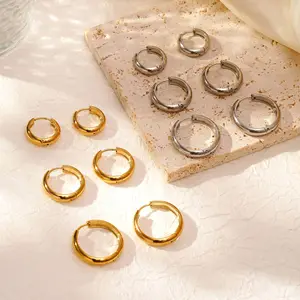 14K Gold Plated Hoop Earrings Set for Women Chunky Earring Silver Plated Hypoallergenic Wholesaler