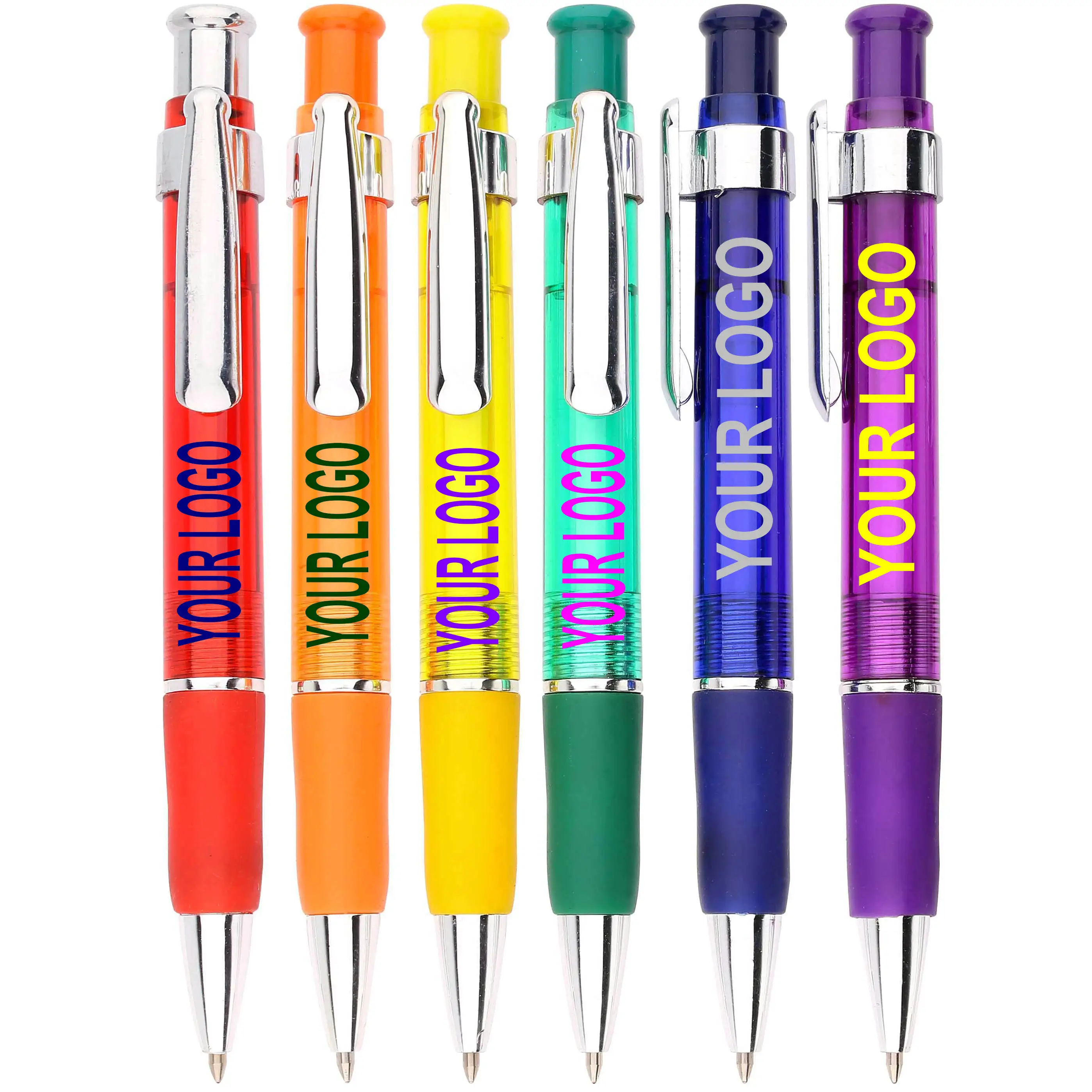 Прозрачная шариковая ручка большого размера с логотипом и мягкой резиновой ручкой