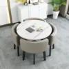 Silla redonda con patrón de imitación de piedra + cuero gris claro.