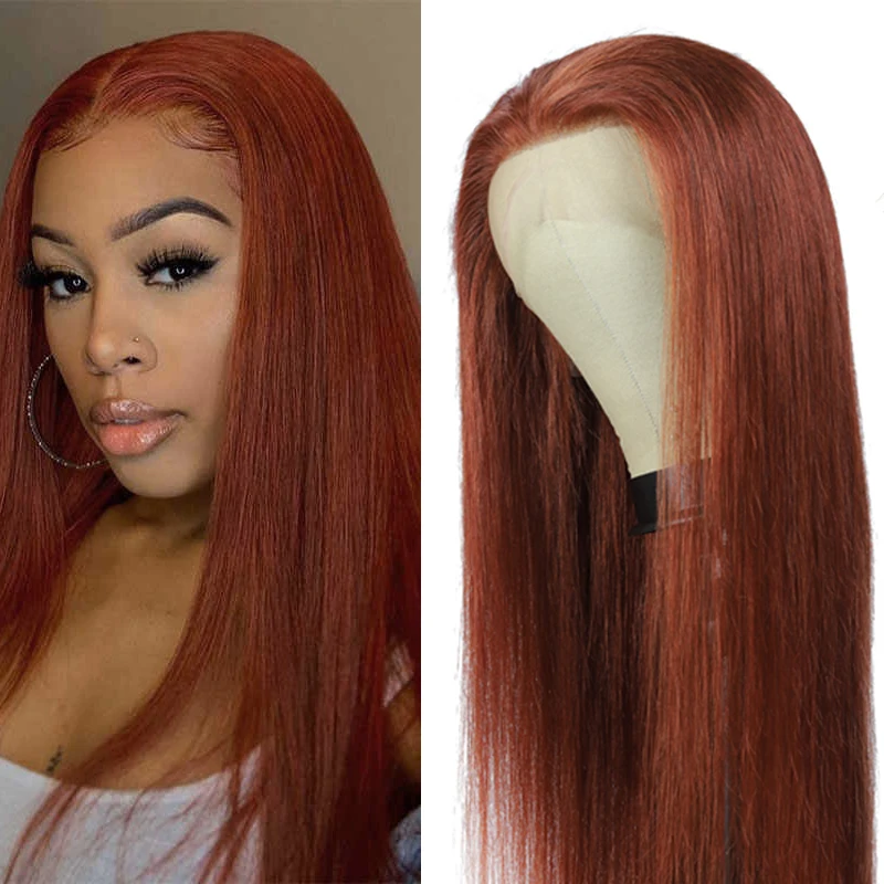 Brown Auburn Lace Front Human Hair Wigs Body Wave 13x4 Lace Wigs For Black Women Pre Plucked Remy Brazilian Hair  Wig