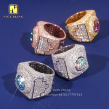 Iced Out Moissanite Diamond Engagement Rings Men Hip Hop Square Shape Colored Diamond Rings 925 Silver 18K Gold Plated
