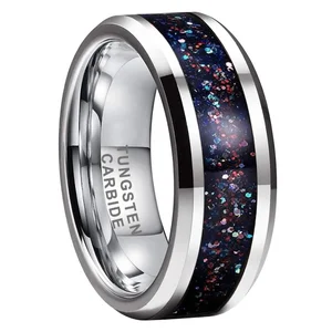 8mm Wholesale Factory Mens Womens Fashion Wedding Band Colorful Flowing Sand Inlay Beveled Polished Shiny Tungsten Carbide Rings