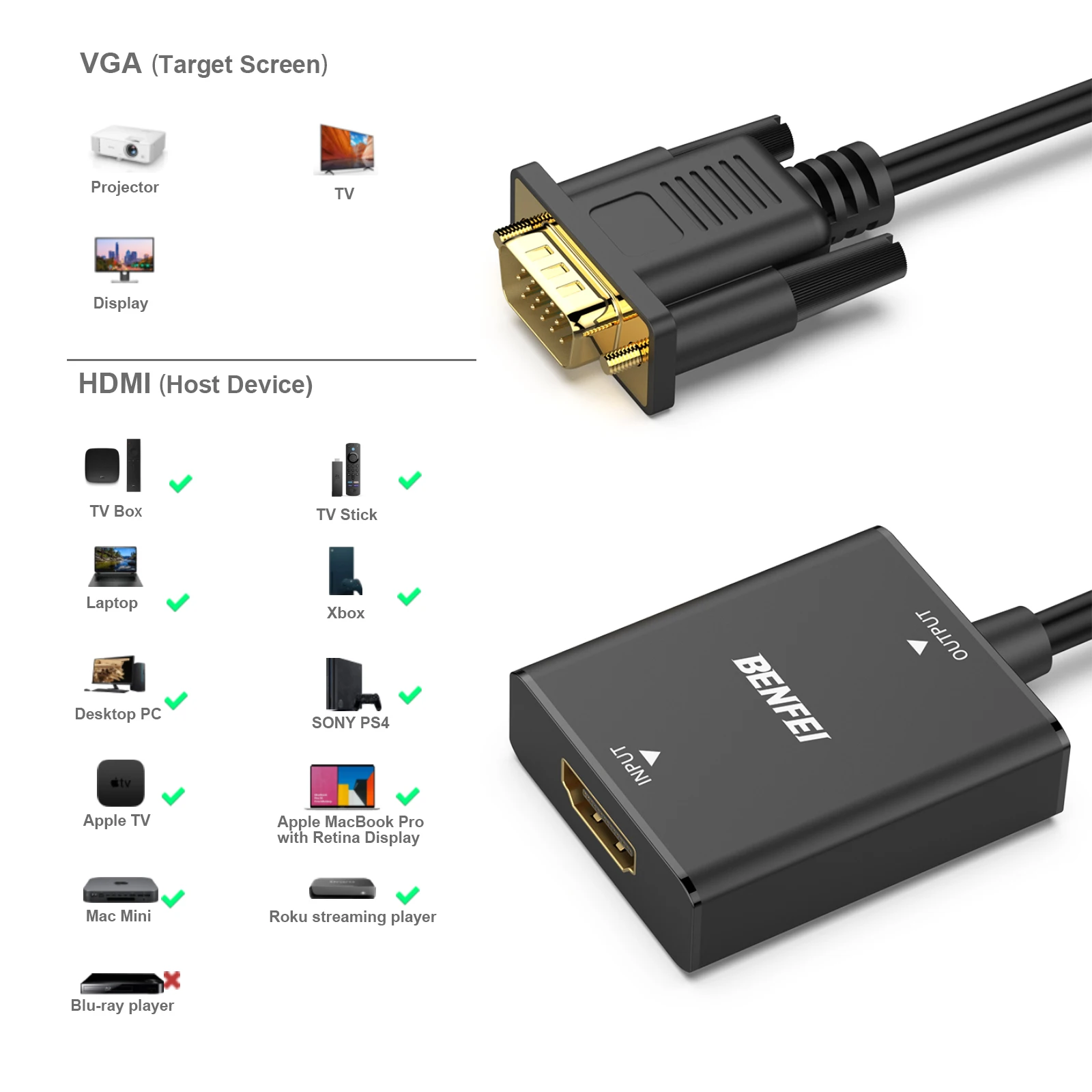 Vga Cable Adapter For Monitor To Macbook Pro USB-C To VGA Adapter