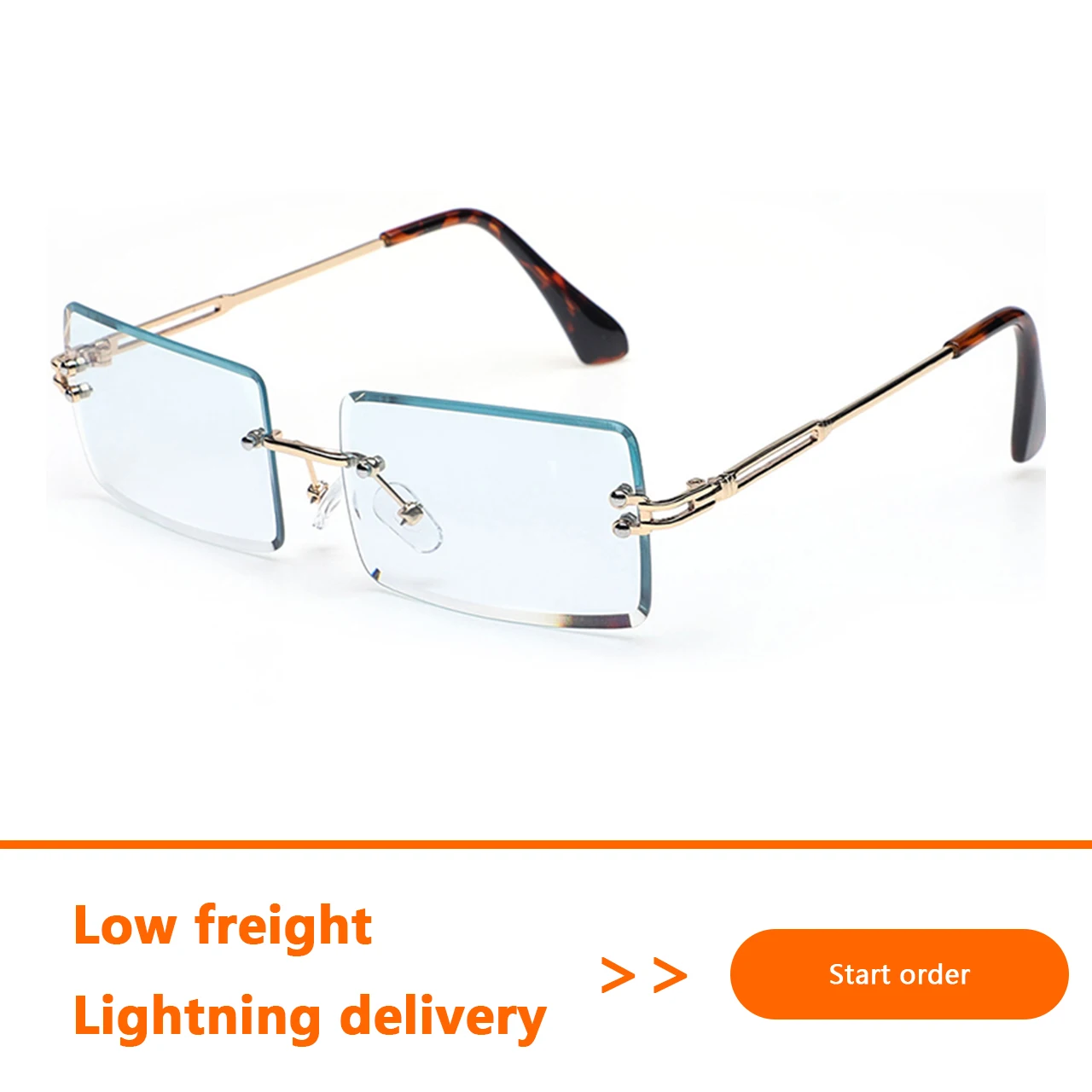 ?New Vintage Sunglasses for Women Men Rectangle Rimless Metal Shades Amazon.com: Rimless Gold Frame Blue Gray Tint Lens Luxury  main image 2