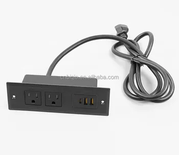 Inset Hidden American Standard Power Socket 2.1 USB Charging Jack Black Conference Table Desktop Outlet