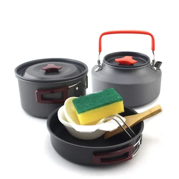 Outdoor camping trekking camping cookware Aluminum alloy three-piece pot set