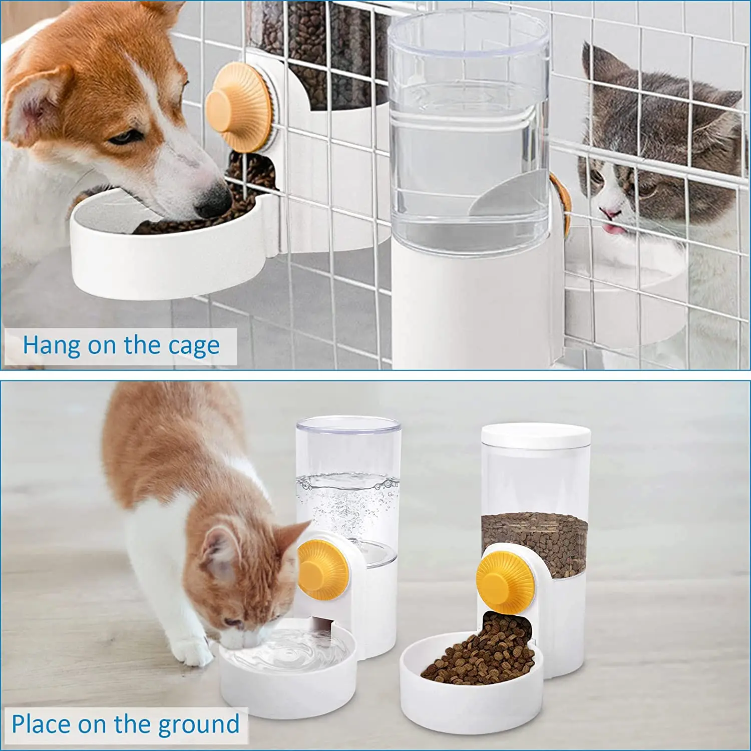 Wholesale Hanging Dog Cat Food Water Dispenser Automatic Gravity Pet Feeder  Waterer Set for Cage Pets Bowl Rabbit Feeder for Small Animals From 