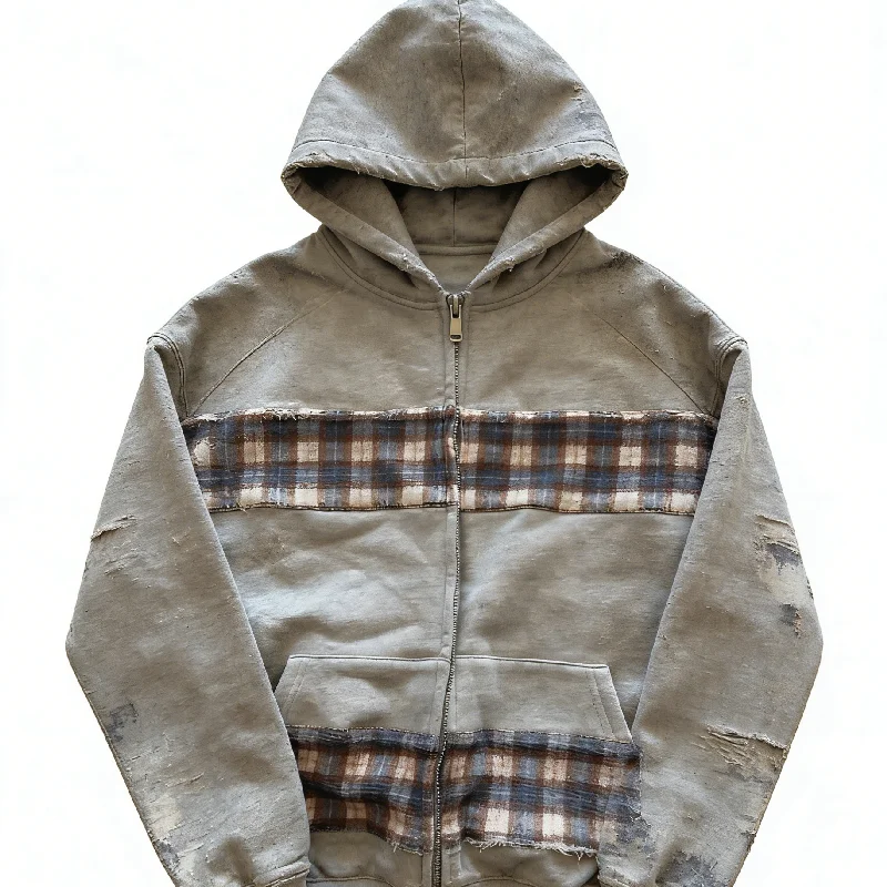 Men's Custom Patchwork Checkered Hoodie, 100% Cotton Flannel Hoodie, Casual Streetwear, Apparel Manufacturer gallery 7