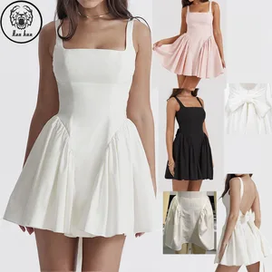 New Trend Vintage Apparel Square Neck Backless Bow Women Sexy Summer Casual Mini Dresses