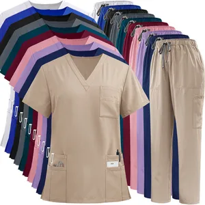 2026 Custom Women Comfortable Stretchy Nursing Uniform Hospital Scrubs Sets Anti Wrinkle Waist Band