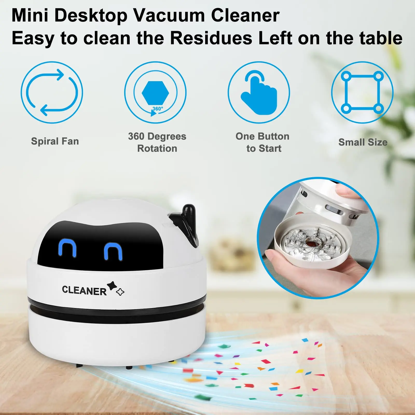 Mini Cute Robot Portable USB Charging Handheld Electric Desktop Vacuum Cleaner for Home School Office PC Keyboard Dry Dust Crumb