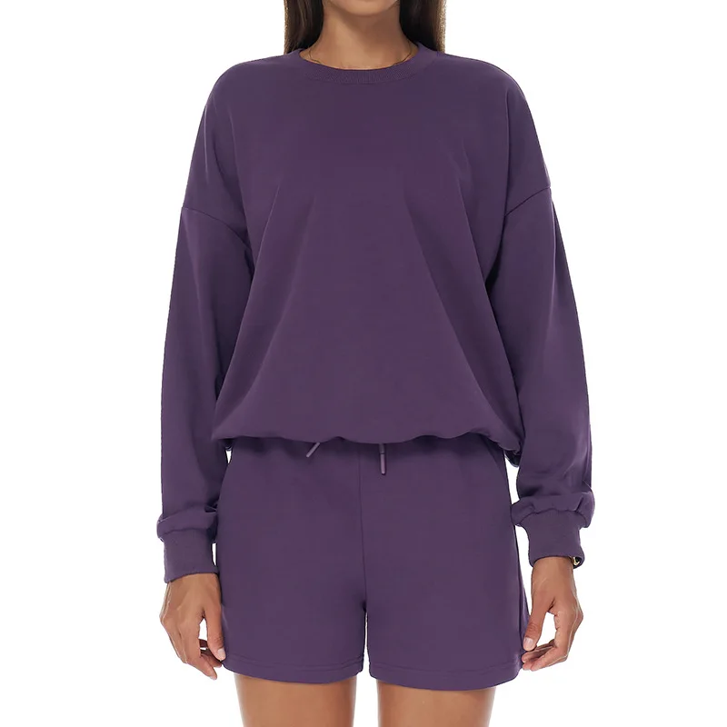 Autumn Winter Leisure Sports Sweat Suit High Waist Wide Legs Long Sleeve Breathable 2-in