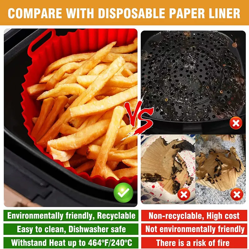Kitchen Nonstick Bakeware Pan Round Reusable Air Fryer Silicone Oven Baking Tray Mat Accessories Air Fryer Silicone Pot