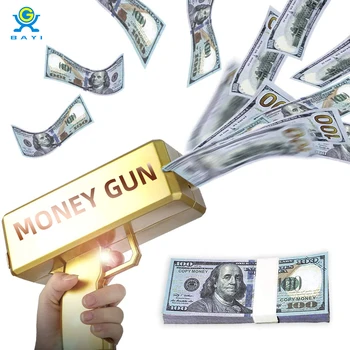 2021 Gold Money Gun Make Cash Money Rain Dollar Bill Plastic Gun Box Shot Spread the Real Money Gold Gun Toy