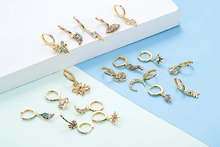 Wholesale DIY Earrings Trendy Multi Color Stone Cz Hoop Earrings Mexico  Jewelry