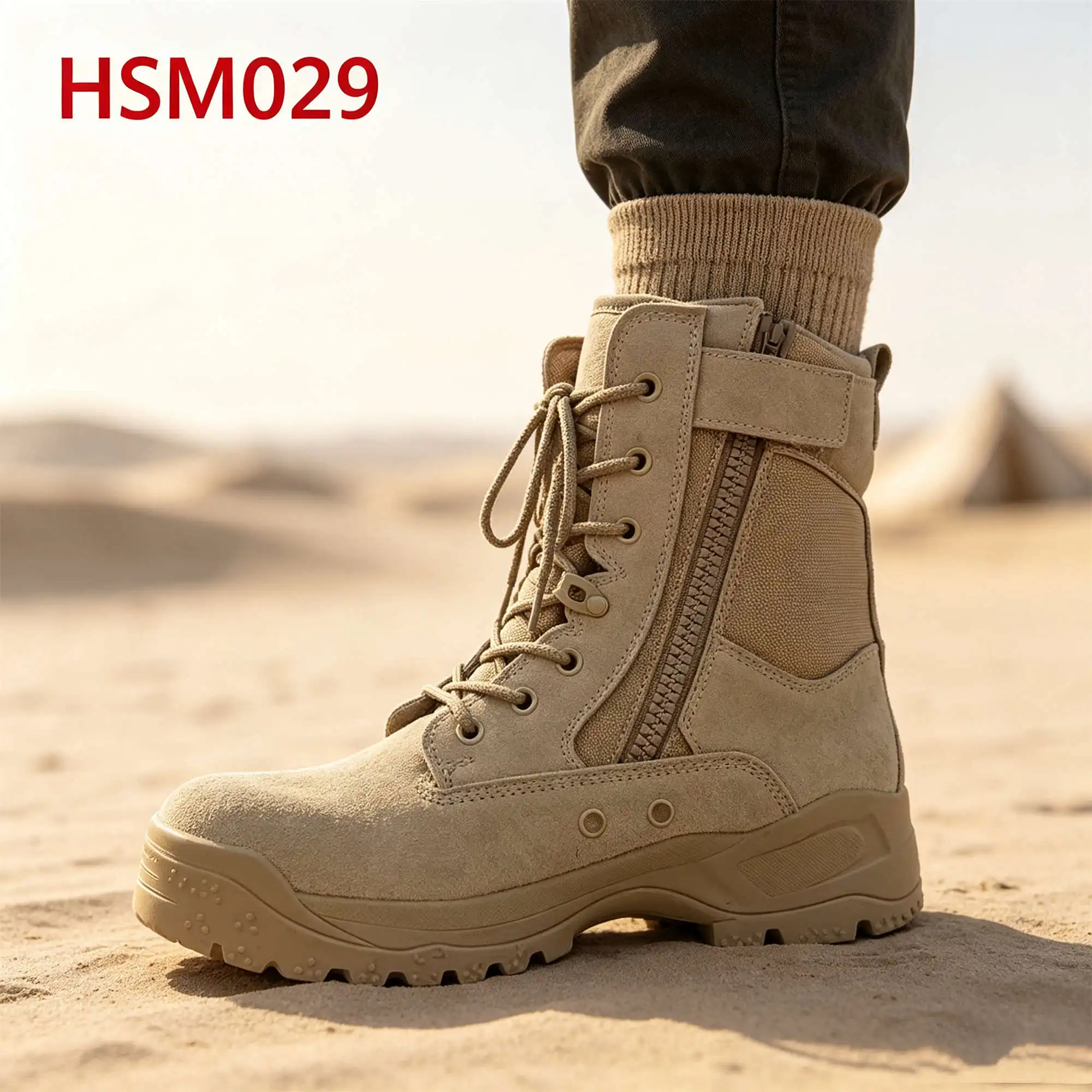 ZYF,Complex Terrains Hua Singh Combat Boots with Card Knife Wallet Pocket Nasty Conditions Black/sand Color Marching BootsHSM029