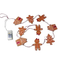 New Design LED String Light Customizable Gingerbread Wood Christmas Pendant Laser Cut Tree Hanging Ornament Home Garland Box