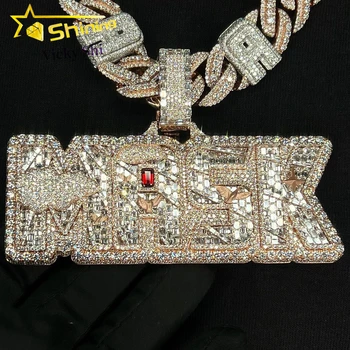 New Design S925 Silver Iced Out Baguette Diamond Letter Pendant Necklace Customized Rapper Hip Hop Moissanite Pendant