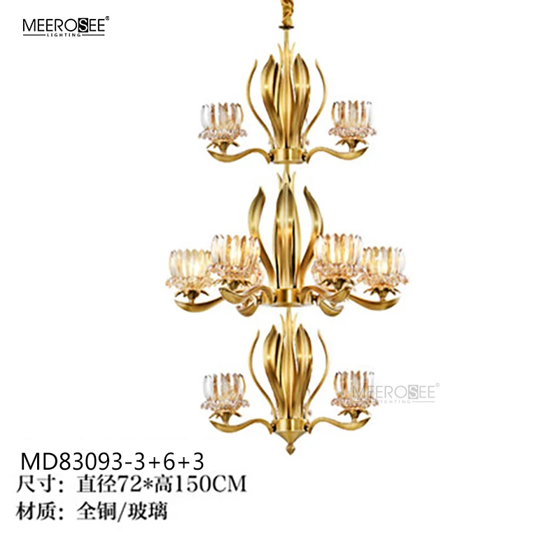 MEEROSEE Custom Made Design Copper Chandelier Glass Chandelier Light Brass Lighting Fixture MD83093