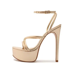 Summer Sexy High Heel Platform Sandals Trendy Sandals for Women Gold  Ankle Buckle Party Shoes for Ladies